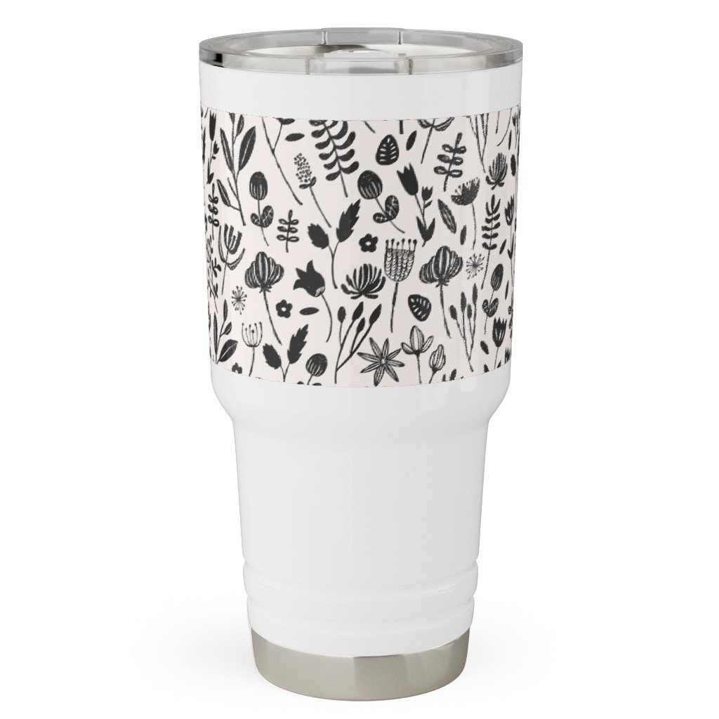 Folk Botanical Print - Neutral Travel Tumbler, 30oz, Beige