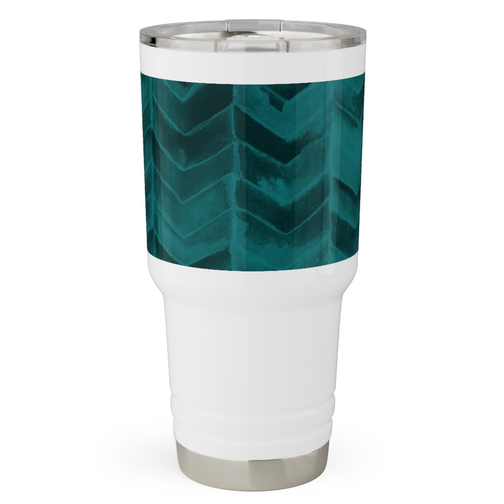 Watercolor Chevron Travel Tumbler, 30oz, Green, Seaweed