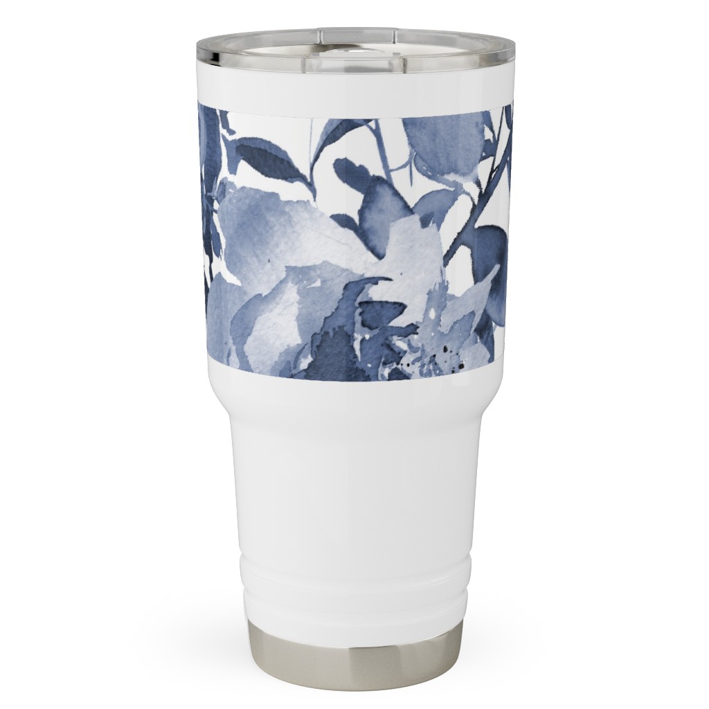 Blue and White Florals - Indigo Travel Tumbler, 30oz, Blue