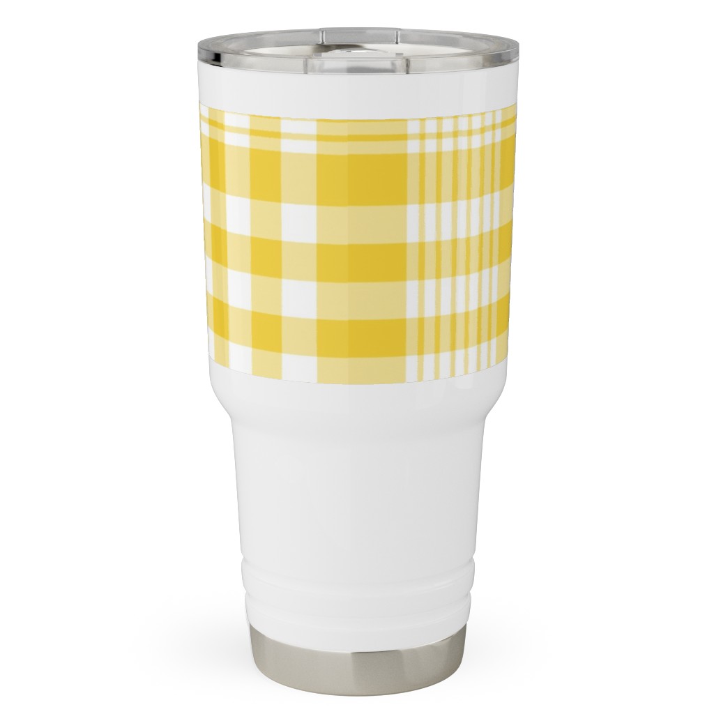 Plaid Pattern Travel Tumbler, 30oz, Yellow