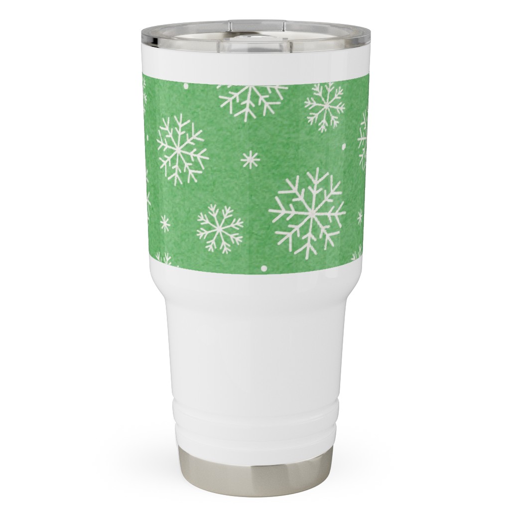 Snowflakes on Mottled Green Travel Tumbler, 30oz, Green, Classic Green