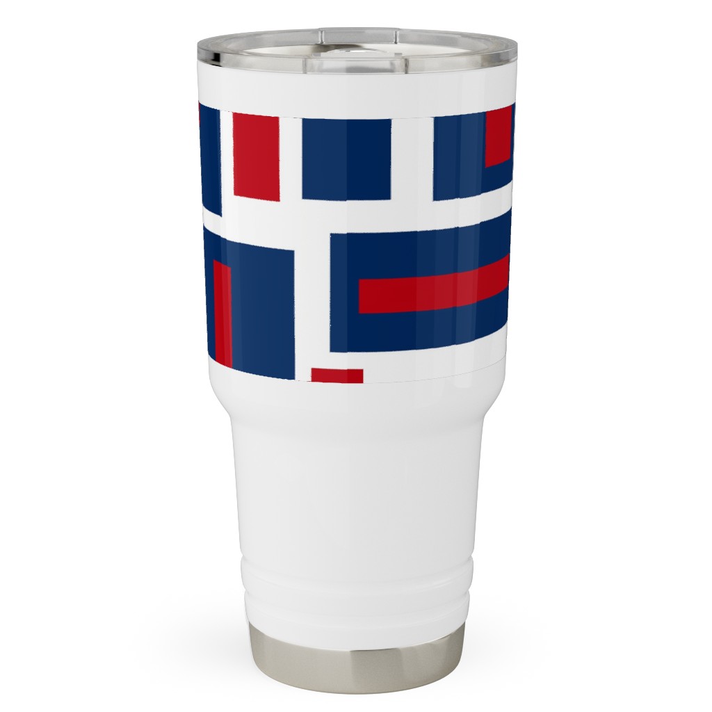 Geometric Rectangles in Red, White and Blue Travel Tumbler, 30oz, Blue, True Blue