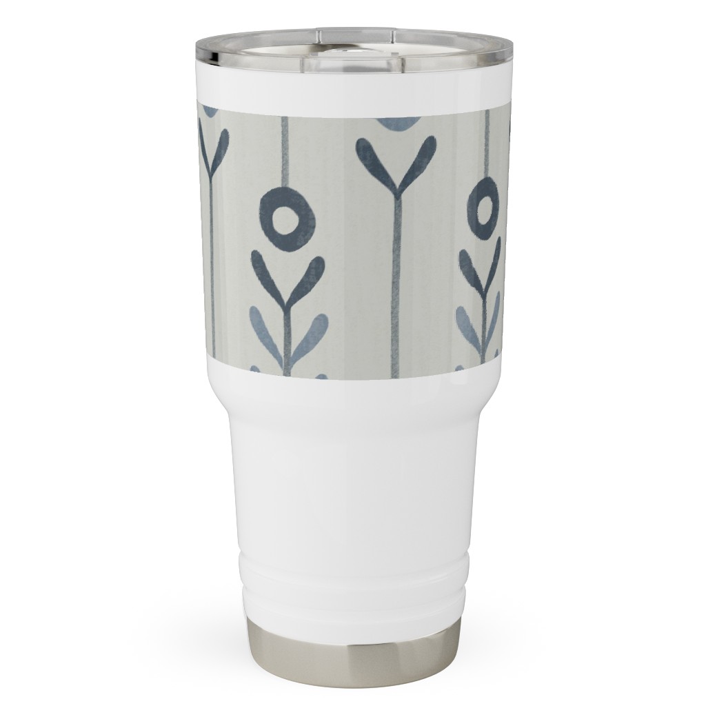 Farmhouse Flowers - Line Art Travel Tumbler, 30oz, Blue