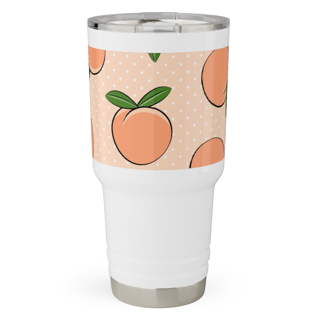 Peachy Polka Dots - Peach Travel Tumbler, 30oz, Orange, Orange