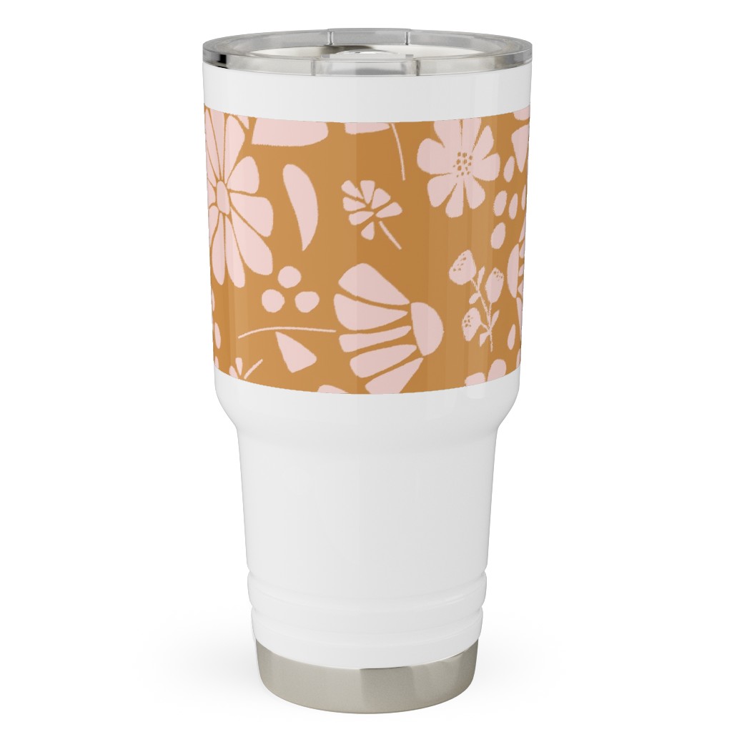 Jungle Floral - Orange and Pink Travel Tumbler, 30oz, Orange