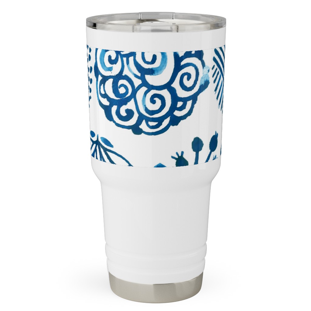 Watercolor Circles of Nature - Blue Travel Tumbler, 30oz, Blue, True Blue