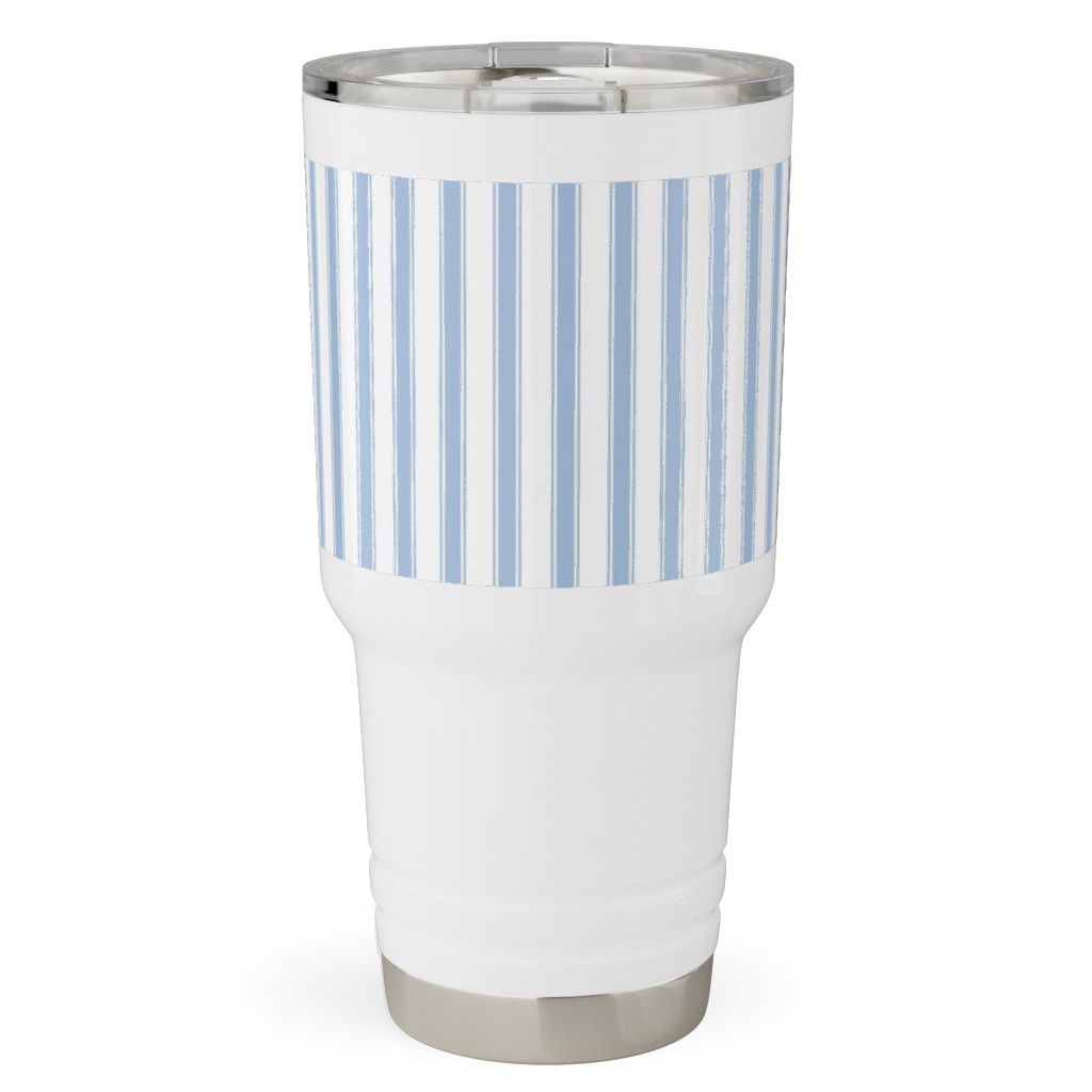 Cedar Lake Cottage Ticking Stripe - Blue Travel Tumbler, 30oz, Blue
