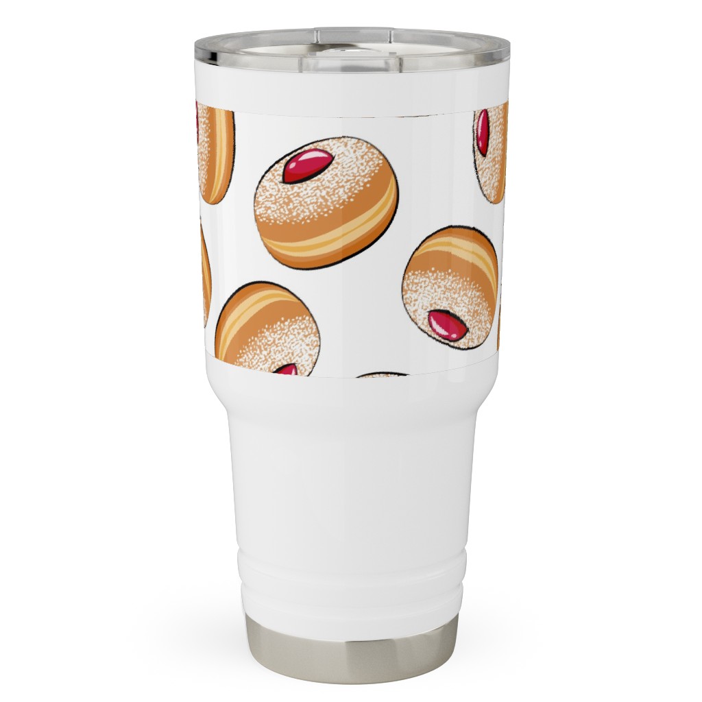 Sufganiyot (Jelly Doughnuts) - on White Travel Tumbler, 30oz, Multicolor