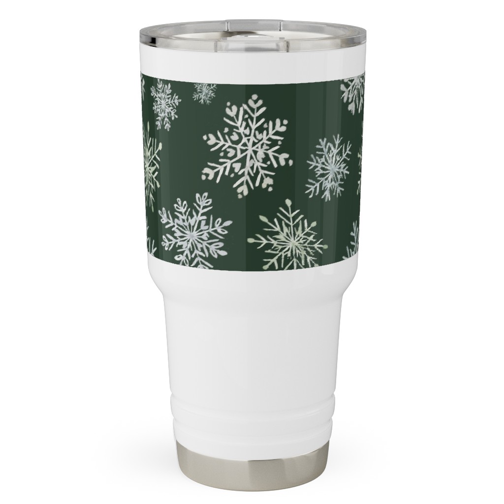 Lace Snowflakes on Hunter Green Travel Tumbler, 30oz, Green