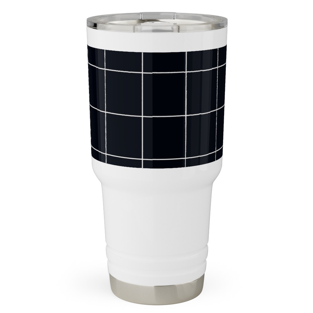 Grid - Black Ad White Travel Tumbler, 30oz, Black, Black