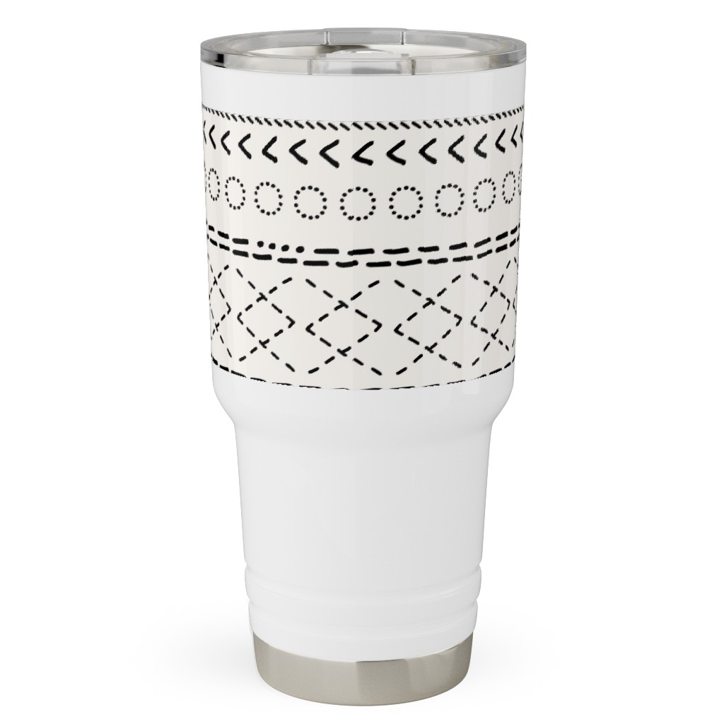 Minimal Mudcloth Bohemian - Light Travel Tumbler, 30oz, Beige, Pearl
