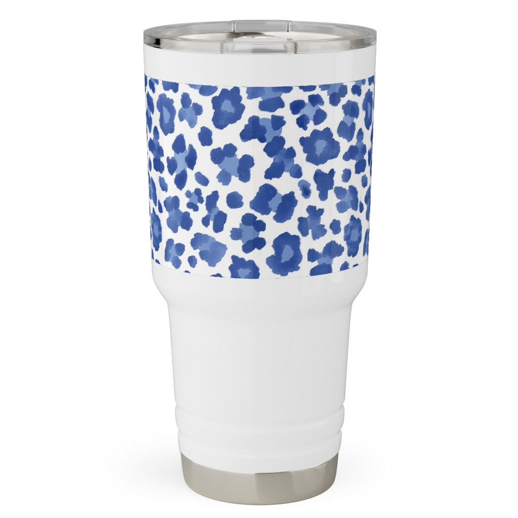 Leopard Pattern Print Travel Tumbler, 30oz, Blue