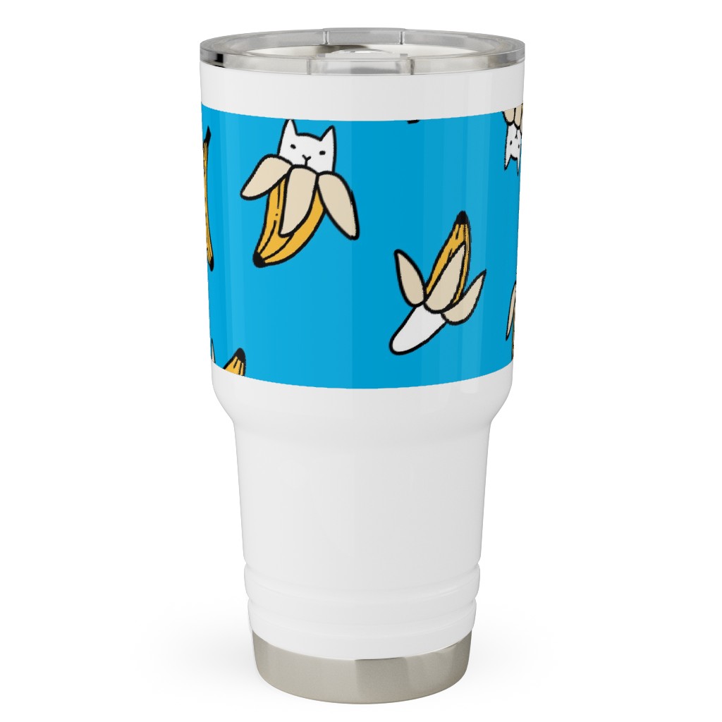 Funny Yummy Banana Cats - Blue Travel Tumbler, 30oz, Blue, True Blue