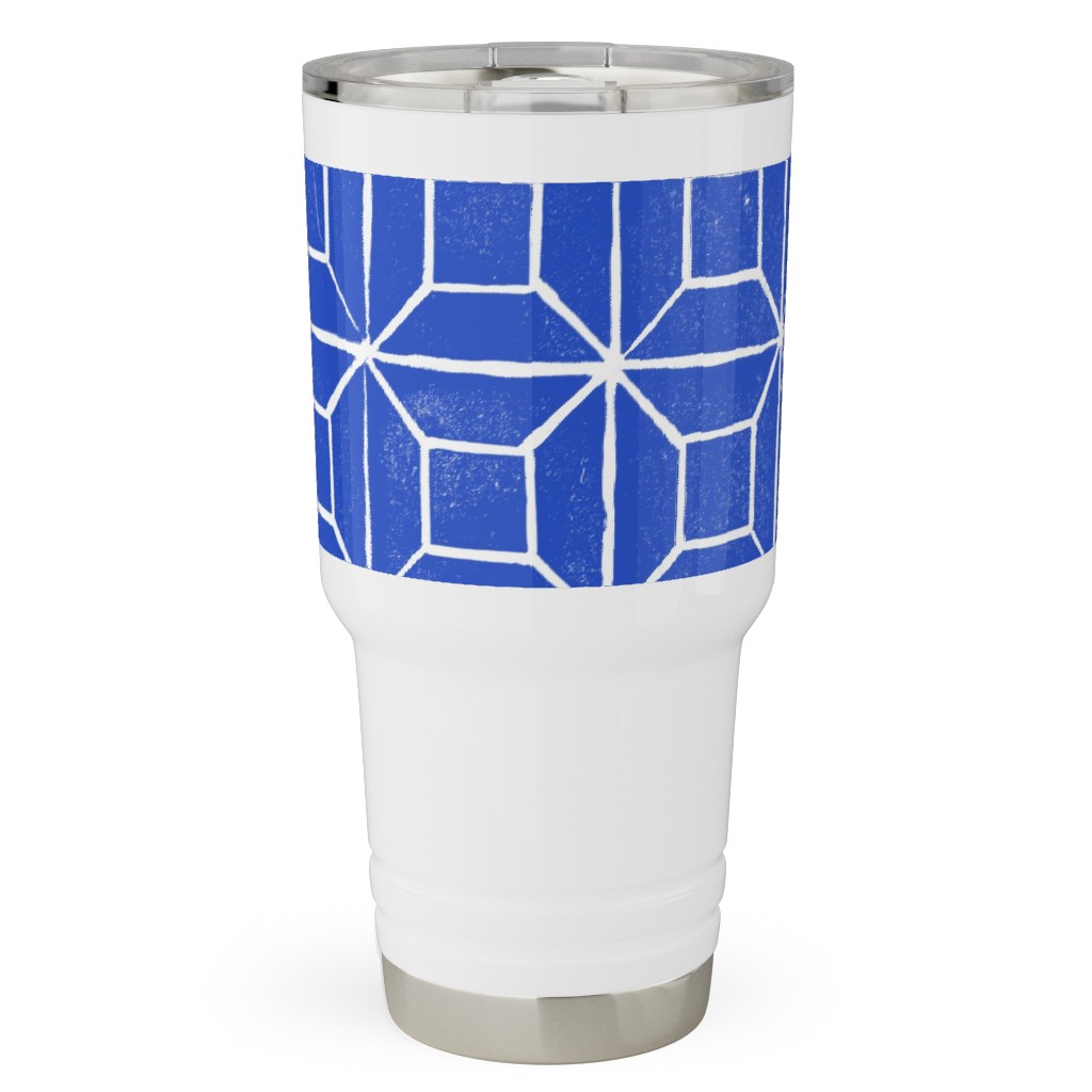 Geometric Lino - Cobalt Travel Tumbler, 30oz, Blue