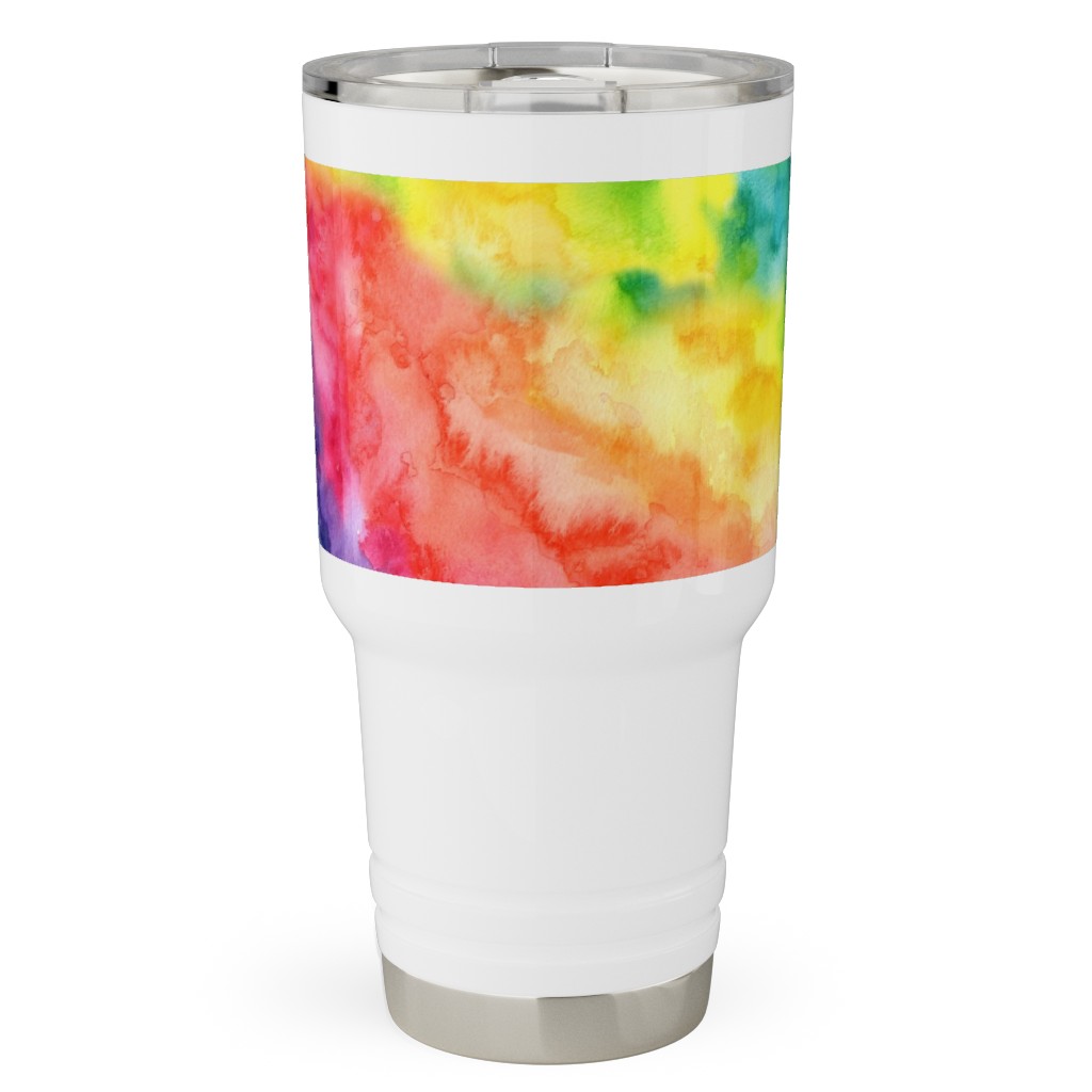 Rainbow Watercolor Wash Travel Tumbler, 30oz, Multicolor