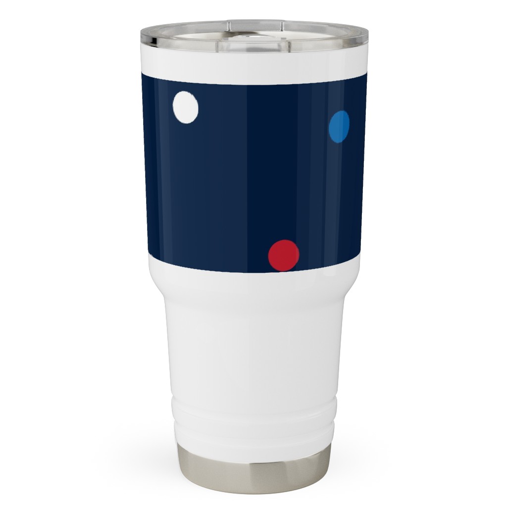 Mixed Polka Dots - Red White and Royal on Navy Blue Travel Tumbler, 30oz, Blue, True Blue