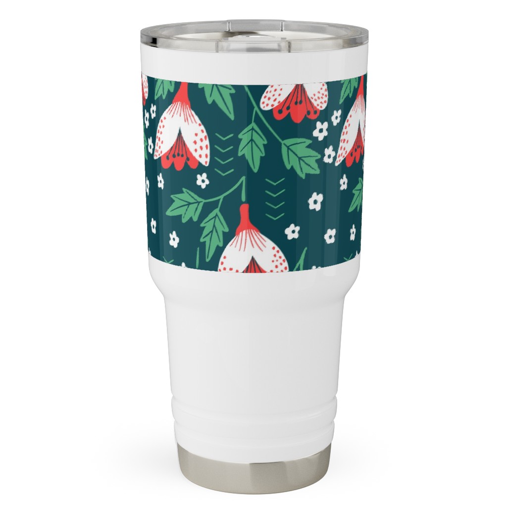 Christmas Flowers Travel Tumbler, 30oz, Green