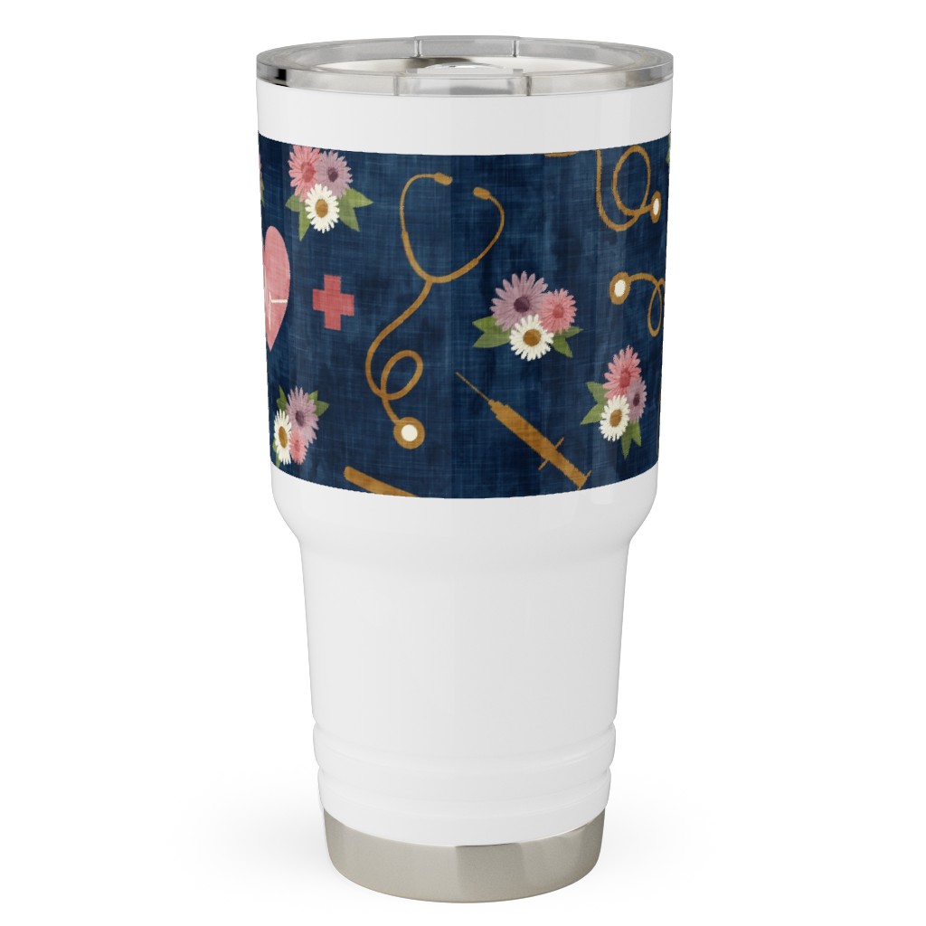 Floral Nurse Melody - Nursing - Blue Travel Tumbler, 30oz, Pink, Bright Pink