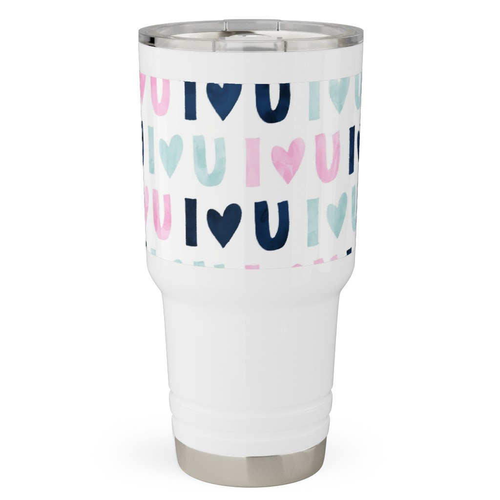 I Love You - Pink Navy Blue Travel Tumbler, 30oz, Multicolor