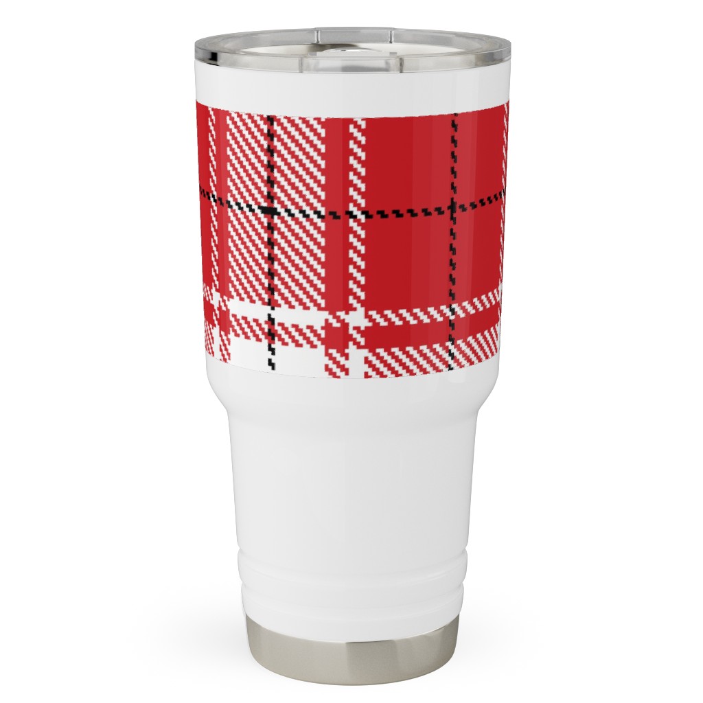 Tartan - White and Red Travel Tumbler, 30oz, Red, Red