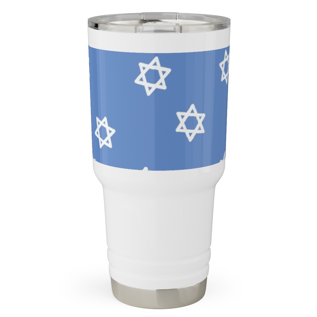 Star of David - White & Blue Travel Tumbler, 30oz, Blue, True Blue