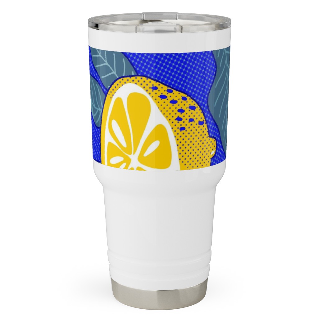 Lemons Pop Art - Blue and Yellow Travel Tumbler, 30oz, Yellow