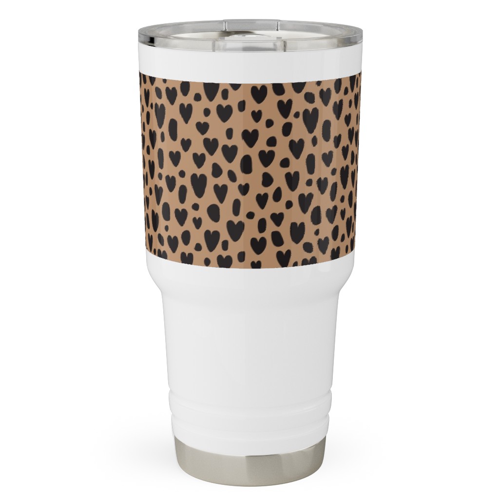 Leopard Hearts - Brown Travel Tumbler, 30oz, Brown