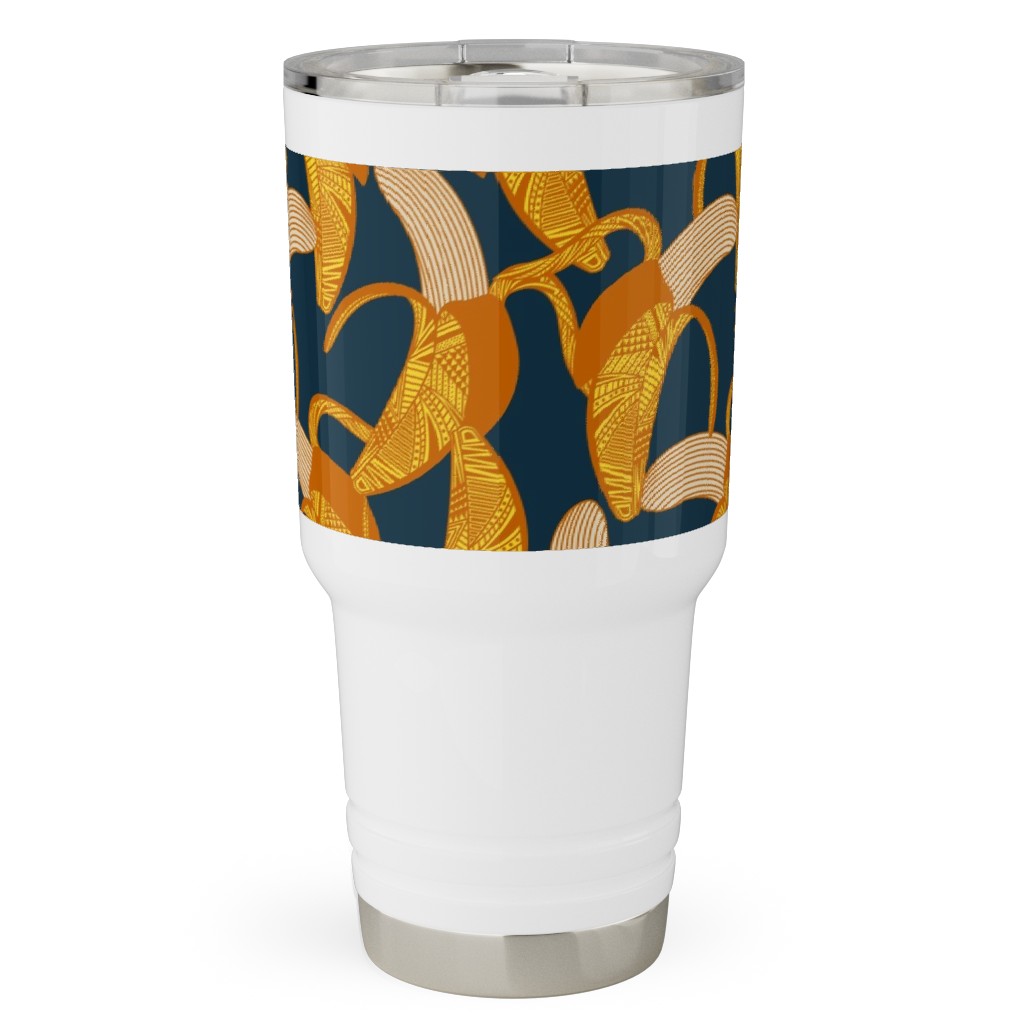 Peeled Banana - Yellow on Navy Travel Tumbler, 30oz, Yellow