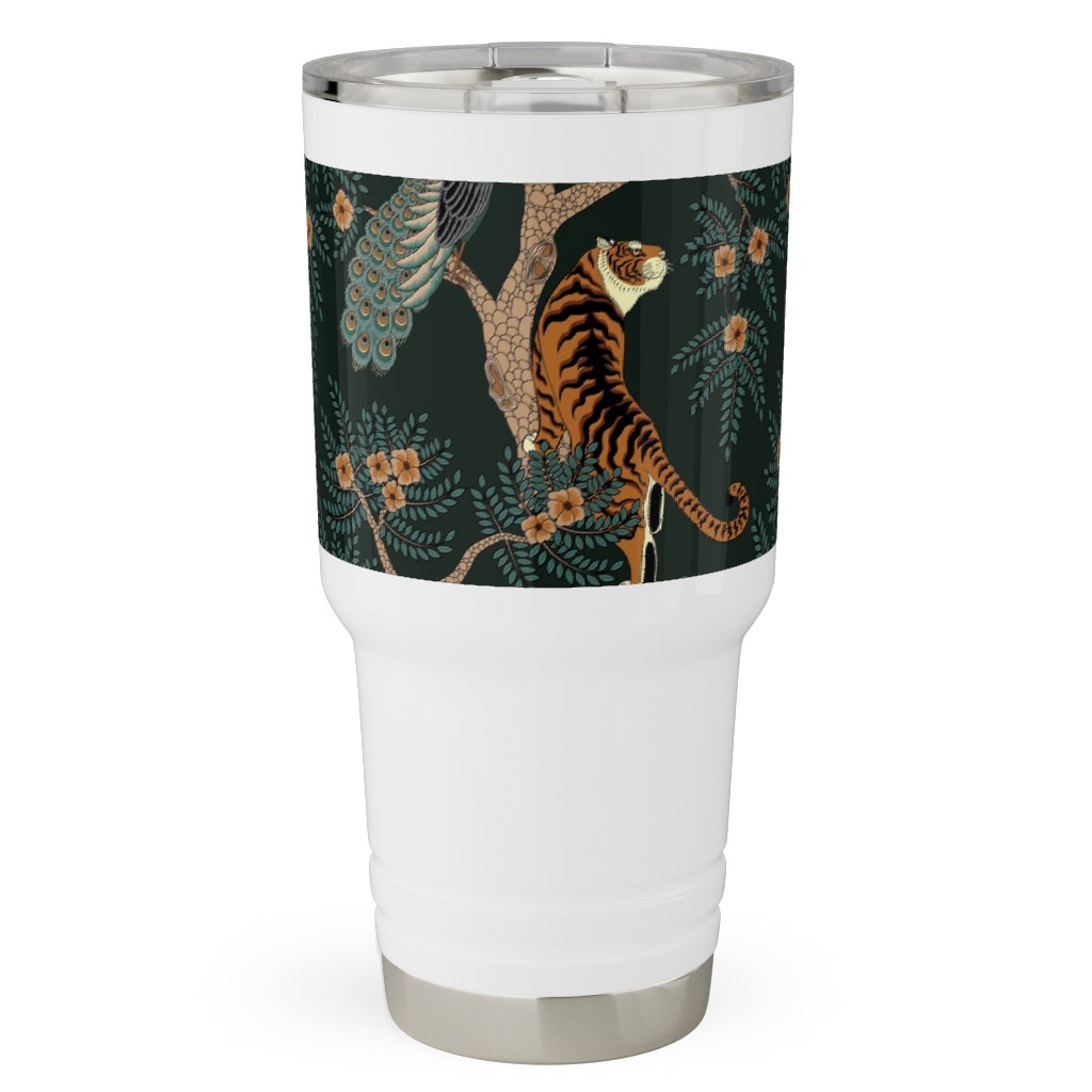 Tiger and Peacock - Black Travel Tumbler, 30oz, Black, Black