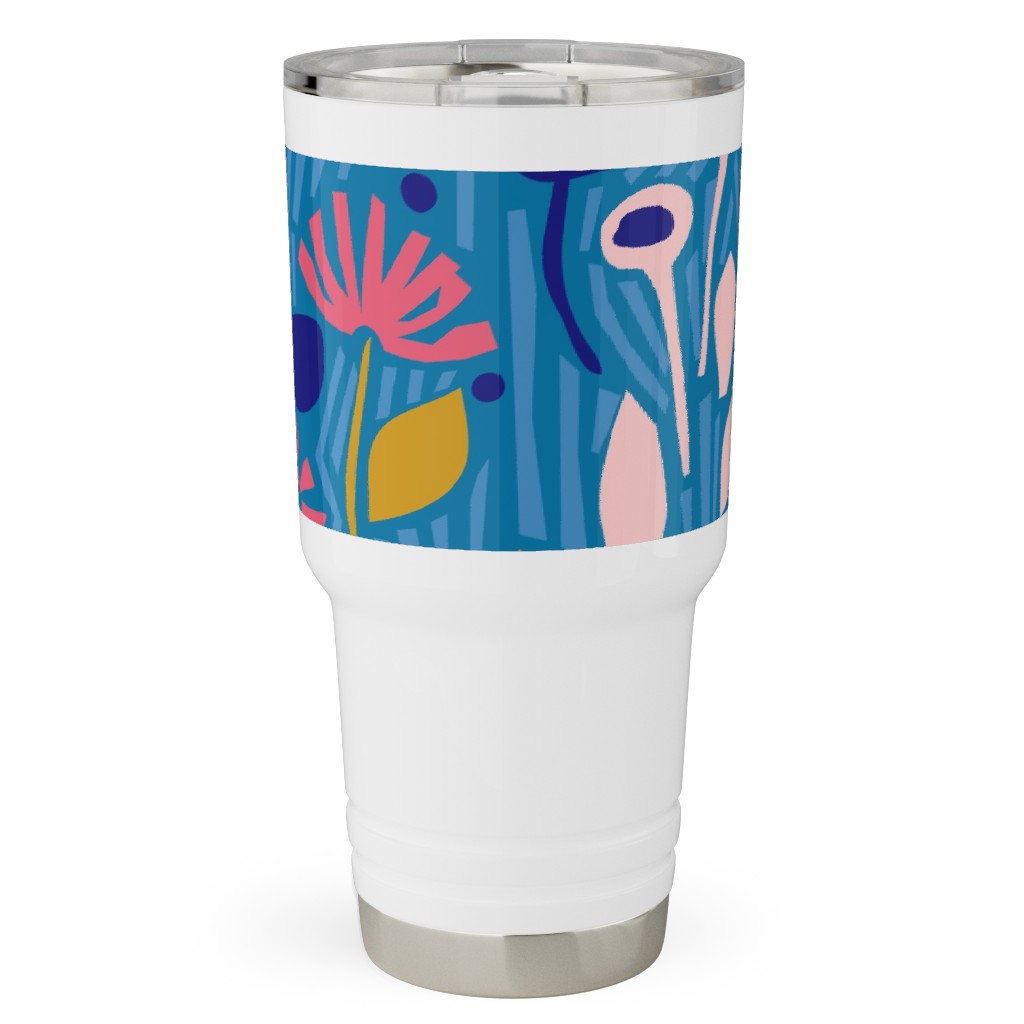 Paper Cut Floral Garden Travel Tumbler, 30oz, Multicolor, Blue Suede
