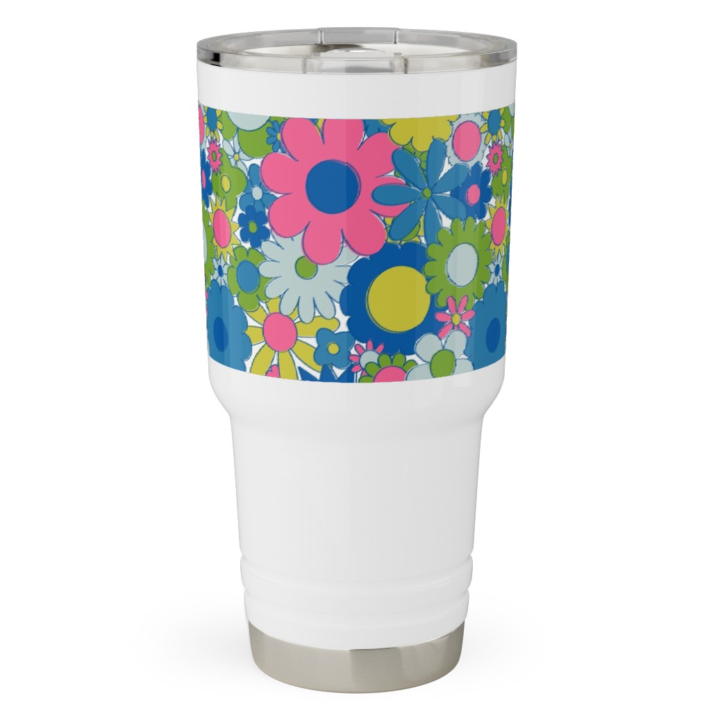 Funky Daisy Floral - Neon Travel Tumbler, 30oz, Multicolor