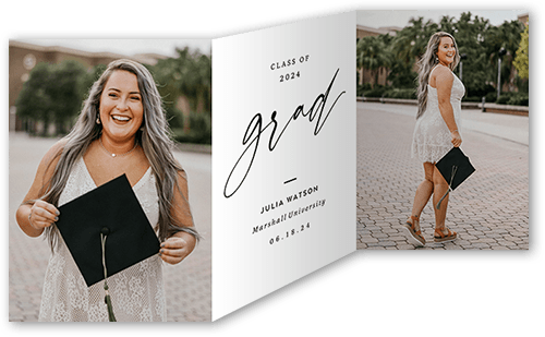 Stupendous Showcase Graduation Announcement, White, Trifold, Matte, Folded Smooth Cardstock