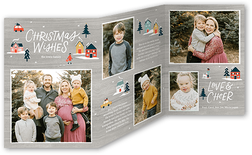 Whimsical Town Holiday Card, Grey, Trifold, Christmas, Matte, Folded Smooth Cardstock