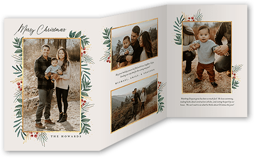 Framed in Sprigs Holiday Card, Grey, Trifold, Christmas, Pearl Shimmer Cardstock
