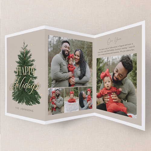 Golden Pine Greetings Holiday Card, Beige, Trifold, Holiday, Pearl Shimmer Cardstock, Wheat