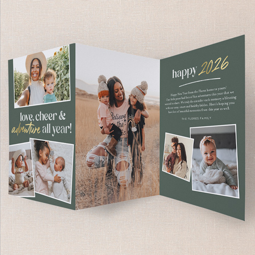 Adoring Adventure New Year's Card, Green, Trifold, New Year, Pearl Shimmer Cardstock, Green