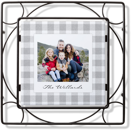 Gingham Trio Collage Trivet, Ceramic, Gray