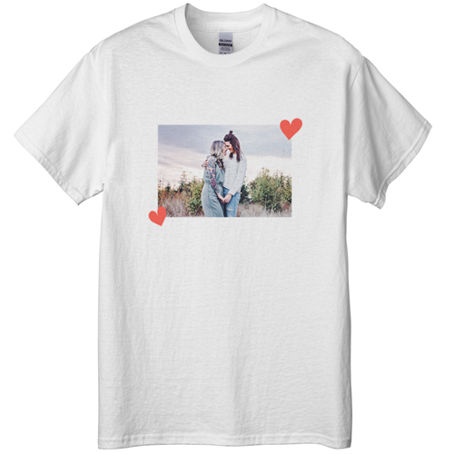 Twin Hearts T-shirt, Adult (S), White, Customizable front, Orange, coral