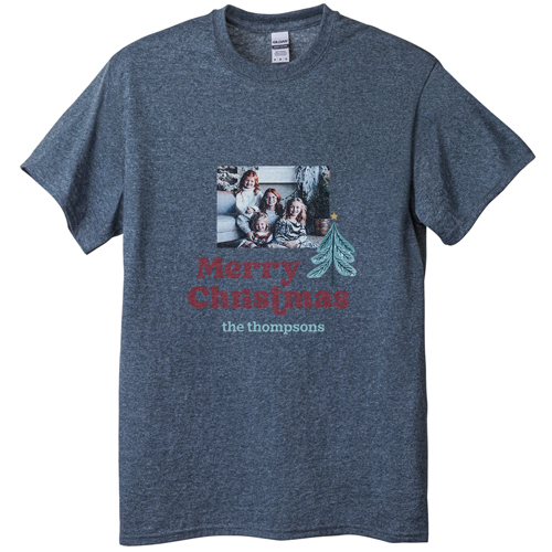 Family Christmas T-shirt, Adult (S), Gray, Customizable front & back, Blue