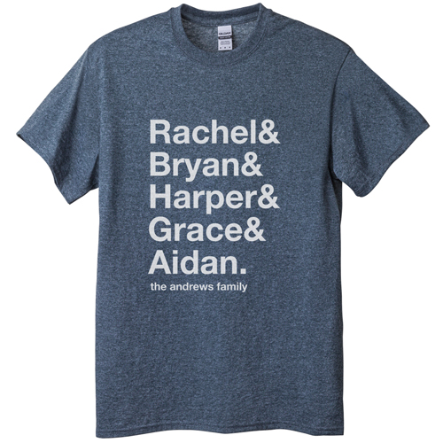 Family Names T-shirt, Adult (S), Gray, Customizable front, White