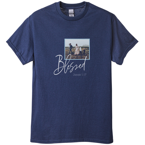 Blessed Script T-shirt, Adult (S), Navy, Customizable front, Blue