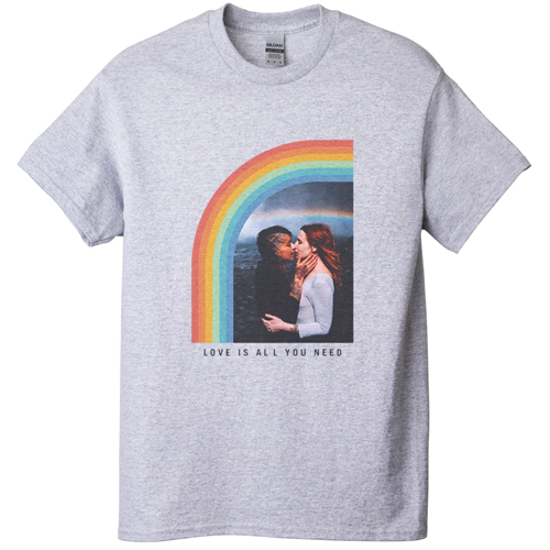 Rainbow Love T-shirt, Adult (M), Gray, Customizable front, Blue