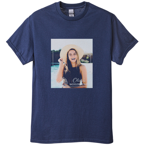 Floral Corner Border T-shirt, Adult (M), Navy, Customizable front, White