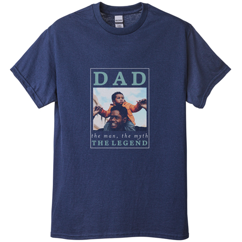 The Dad Legend T-shirt, Adult (M), Navy, Customizable front & back, Gray, silver