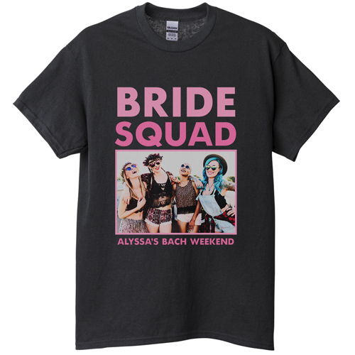 Bachelorette Squad T-shirt, Adult (L), Black, Customizable front, Pink