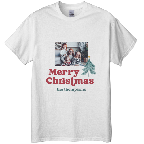 Family Christmas T-shirt, Adult (L), White, Customizable front, Blue