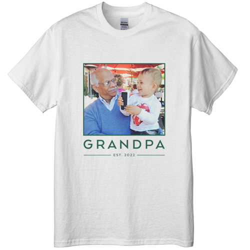 Grandpa Est T-shirt, Adult (L), White, Customizable front & back, Green