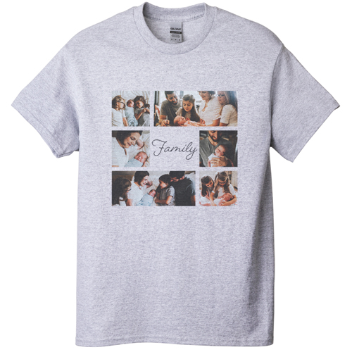 Gallery of Six Memories T-shirt, Adult (L), Gray, Customizable front & back, White