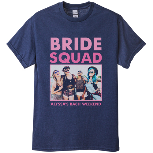 Bachelorette Squad T-shirt, Adult (L), Navy, Customizable front, Pink