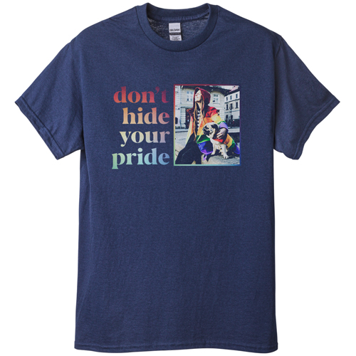 Don't Hide Your Pride T-shirt, Adult (L), Navy, Customizable front, White